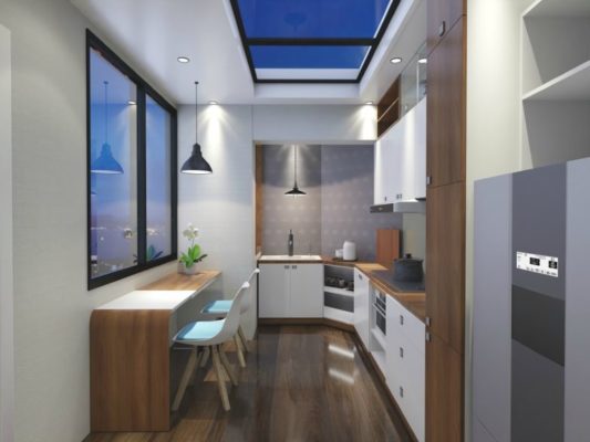 Không gian phòng bếp kết hợp tấm nhựa ốp tường giả đá và giả gỗ 533x400 - Điểm nổi bật của tấm nhựa ốp tường trong nhà