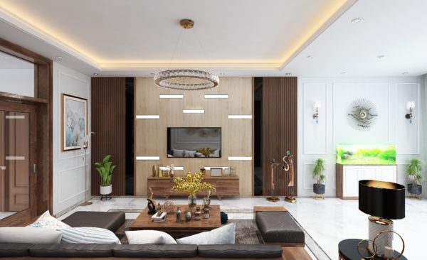 bb5d5f4d7b088656df19 600x366 - Modern villa with wood grain wall panels