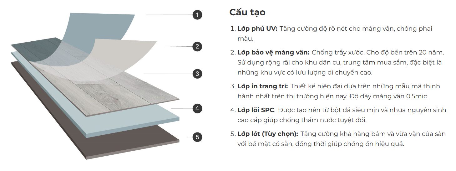 Cấu tạo 5 lớp của sàn SPC AnPro